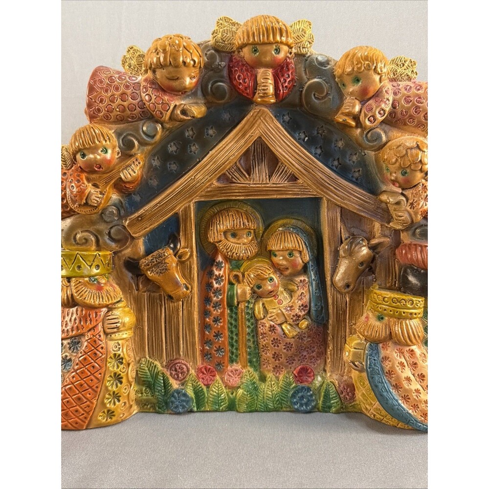 Spain Nativity Scene Christmas Folk Art Pottery Angel Holy Family 3 Kings Plaque